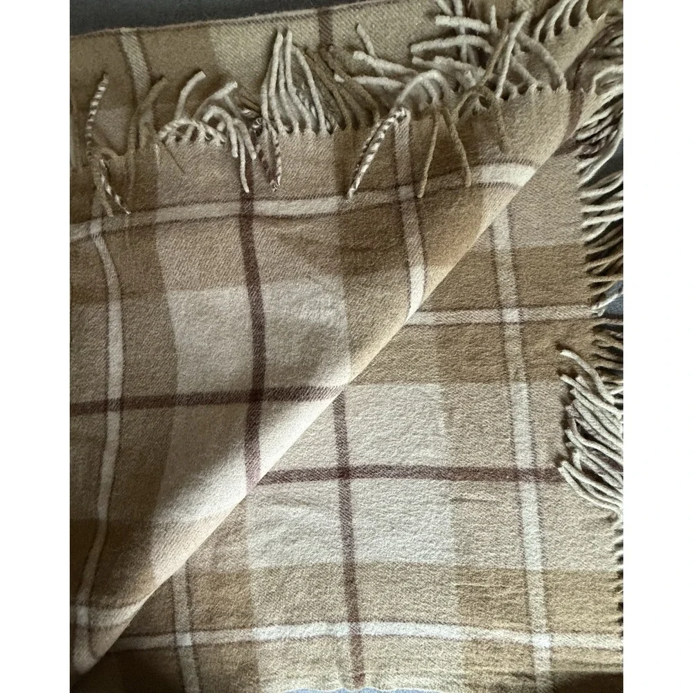 Lauren Ralph Lauren Vintage Wool Blanket Brown Plaid Fringe Camp Cabin 51